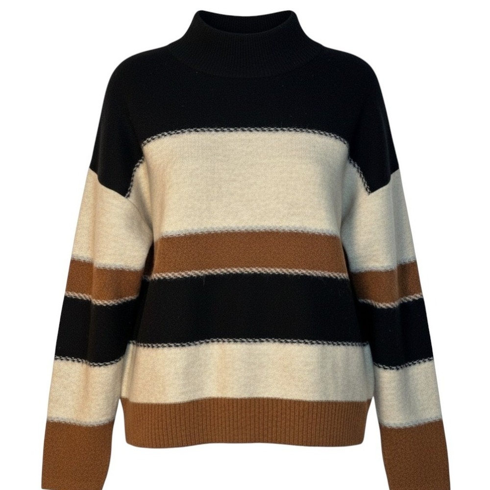 Universal Thread Mock Neck Sweater Women Black Cream Brown Stripe Earthy Fall S